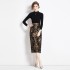 Knitted versatile base shirt, hip wrapped jacquard high-end one-step skirt