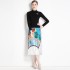 2023 pleated printed midi skirt+versatile base shirt