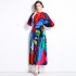 2023 Positioning Printed Lantern Sleeve Hundred Fold Tassel Belt Dress