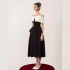 High end minimalist black and white one neck long dress with Vietnamese designer French temperament color blocked dress 40110