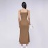 Fish tail big swing space cotton temperament khaki white small dress suspender dress 30337