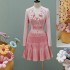 Vietnamese designer niche pleated pink dress temperament three-dimensional flower pleated short skirt 67955