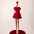 Elegant temperament, caring pleated red short skirt, new niche socialite V-neck small pendulum dress, dress 40120