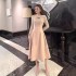 Pre sale of Mingyuan Heavy Industry Diamond studded Hollow out Long Dress with Elegant Charm and Waist cinching Pink Dress 40258