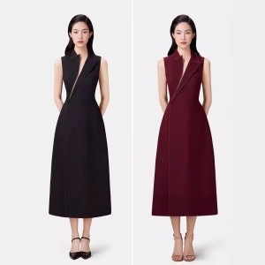 Luxury suit, solid color long skirt, Vietnamese designer, niche temperament, elegant asymmetrical collar dress 40060