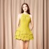 Spot temperament splicing sleeveless yellow short skirt new niche waist slimming dress 40105