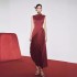 Vietnamese designer CHATS Xia sleeveless red long dress with a stylish commuting high-end satin dress 22145