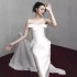 Spot French bow strapless banquet dress, long skirt, light luxury temperament, waist cinching dress 40175