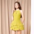 Spot temperament splicing sleeveless yellow short skirt new niche waist slimming dress 40105