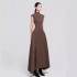 High end semi high neck irregular hem long skirt in stock, new temperament slim fit sleeveless dress 40202