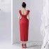 In stock new style butterfly bow red dress long skirt elegant waist slimming dress 40021