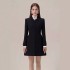 Spot Vietnamese designer autumn and winter new item niche stand up collar retro A-line black skirt waist slimming dress 22226