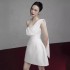 In stock elegant one shoulder camisole dress short skirt new high-end sense niche strapless white dress 40165