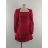 Spot temperament splicing square neck red short skirt, new niche design sense, waist cinching toast dress 4016