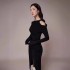 Vietnamese niche design diagonal shoulder knot slit dress new style temperament slim fit slimming long dress 40034