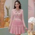 Vietnamese designer niche pleated pink dress temperament three-dimensional flower pleated short skirt 67955