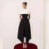 French classic black and white contrasting cape dress, new high-end elegant slit dress, long skirt 40114