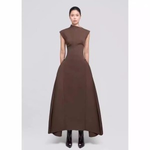 High end semi high neck irregular hem long skirt in stock, new temperament slim fit sleeveless dress 40202