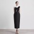 Spot French Black and White Dress Long Dress Vietnamese Design New High end Bow Waist Dress 40084