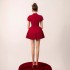 Elegant temperament, caring pleated red short skirt, new niche socialite V-neck small pendulum dress, dress 40120