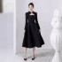 Spot small fragrant style hollow out dress new style temperament socialite waist cinched long sleeved long skirt 40020