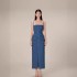 Temperament plaid denim camisole long dress, new style for socialites, niche sleeveless slit slimming dress 30189