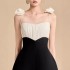 Pre sale of Hepburn style flower black and white suspender dress, new style temperament splicing waist cinching long skirt 40235