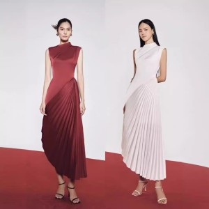 Vietnamese designer CHATS Xia sleeveless red long dress with a stylish commuting high-end satin dress 22145