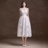 New design with floral lace dress, elegant temperament, hook flower sleeveless white dress, long skirt 40176