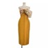 Spot designer heavy industry temperament nail bead big bow yellow strapless dress QW230242