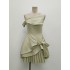 Vietnam's niche diagonal collar pleated patchwork short skirt with new temperament, off shoulder matcha green dress 40121