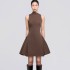 High end metal buckle symmetrical pleated sleeveless short skirt design, niche waist cinching dress ZK40007