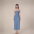 Temperament plaid denim camisole long dress, new style for socialites, niche sleeveless slit slimming dress 30189