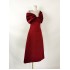 High end French wine red dress dress, Vietnamese designer asymmetrical sloping shoulder satin dress 22156