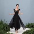 Spot temperament splicing neck hanging big swing dress, socialite slimming black dress, long skirt 40199