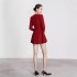 Spot temperament splicing square neck red short skirt, new niche design sense, waist cinching toast dress 4016