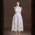 New design with floral lace dress, elegant temperament, hook flower sleeveless white dress, long skirt 40176