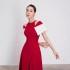 Vintage color blocked hollow red dress in stock, new design sense, niche waist cinching dress, long skirt 40159