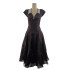 Spot temperament splicing neck hanging big swing dress, socialite slimming black dress, long skirt 40199