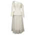 Vietnamese designer temperament slanted shoulder long sleeved top pleated mesh skirt set 30022+21037B