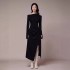 Vietnamese niche design diagonal shoulder knot slit dress new style temperament slim fit slimming long dress 40034