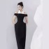 Spot Vietnamese niche black and white diamond grid dress new style temperament lapel waist slimming dress long skirt 40013