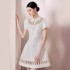 Spot Vietnamese designer heavy industry hollow bow diamond buckle skirt waist slimming jacquard dress 30203