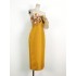 Spot designer heavy industry temperament nail bead big bow yellow strapless dress QW230242