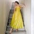 In stock elegant pleated single shoulder dress long skirt 2024 new high waisted yellow dress 40106