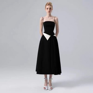 High end black and white contrasting vest dress with Vietnamese designer's temperament, slimming camisole skirt 30252