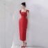 In stock new style butterfly bow red dress long skirt elegant waist slimming dress 40021