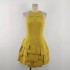 Spot temperament splicing sleeveless yellow short skirt new niche waist slimming dress 40105