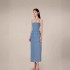 Temperament plaid denim camisole long dress, new style for socialites, niche sleeveless slit slimming dress 30189