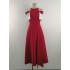 Vintage color blocked hollow red dress in stock, new design sense, niche waist cinching dress, long skirt 40159